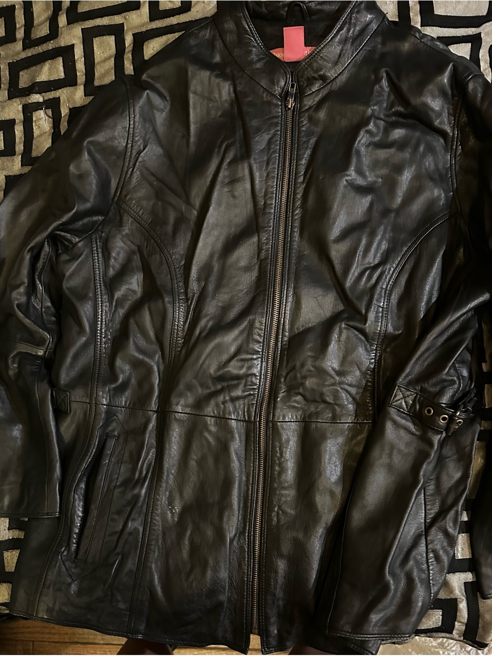 Woman Within Black Leather Zip-Up Moto Jacket